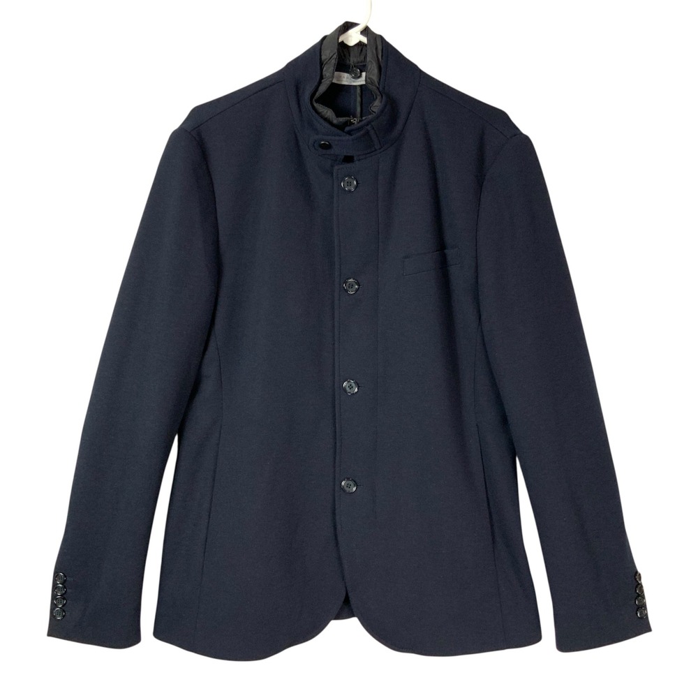 Zara Man Navy Knit Blazer 42 Button Mock Neck Long Sleeve Removable Puffer Vest